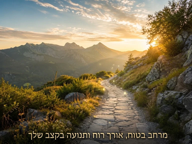 שביל אבן בנוף הררי בשעת שקיעה, ועל התמונה הכיתוב: מרחב בטוח, אורך רוח ותנועה בקצב שלך